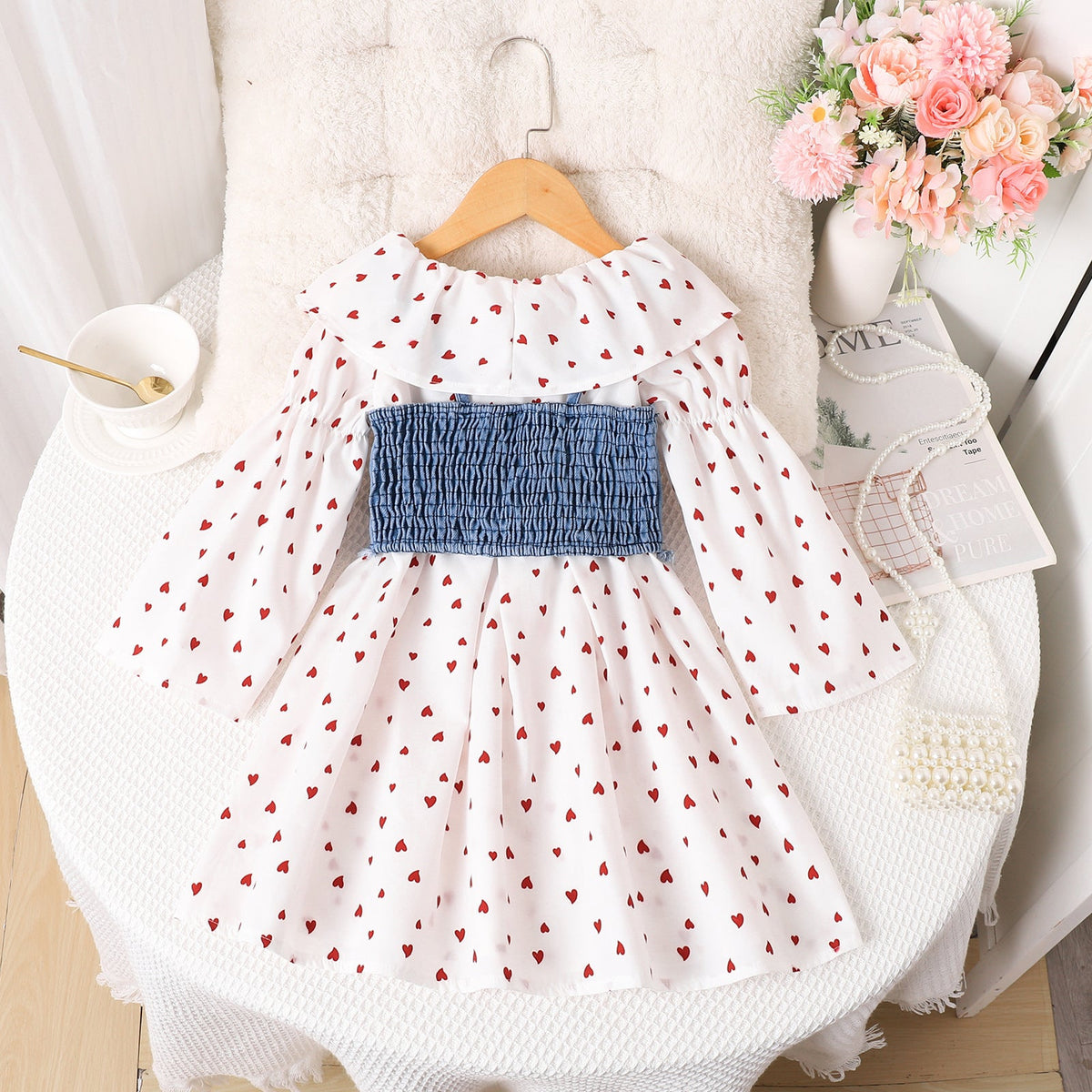 Girl's Printed Long Sleeve Dress Two-piece Set