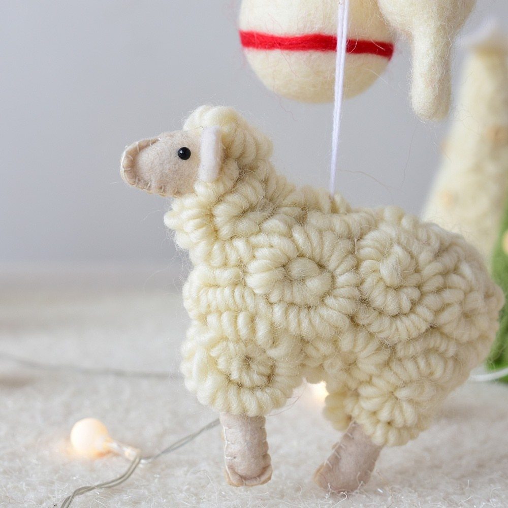 Wool felt little sheep Christmas pendant