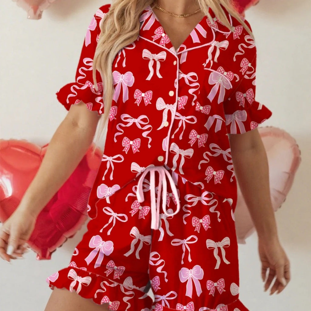 Women's Casual Bow-Knot Printed Loose Loungewear Set