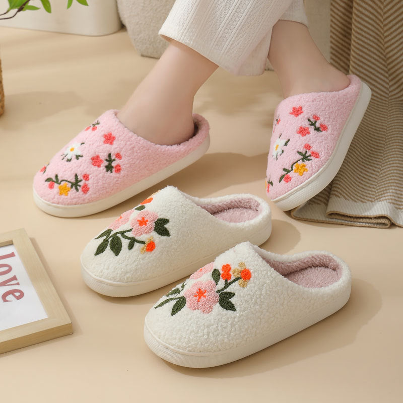 Three-color Flower Cotton Slippers Women's Warm Indoor Slippers