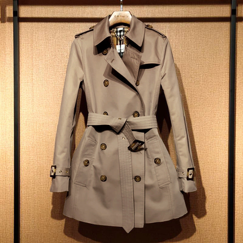 Front Shoulder Coat British Double Breasted Trench Coat