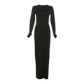Round-neck High Waist Backless Solid Color Long Sleeve Dress Women