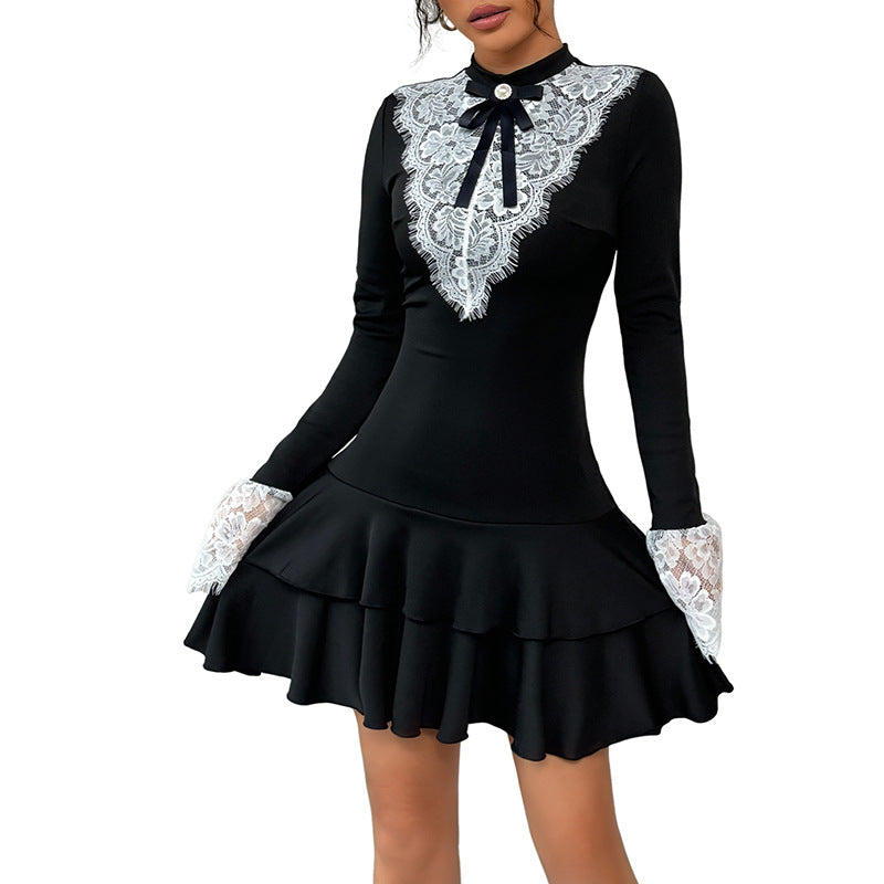 Leisure Versatile Lace Patchwork Retro Dress Women