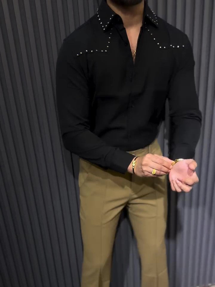 Chic Black Button-down Collar Shirt
