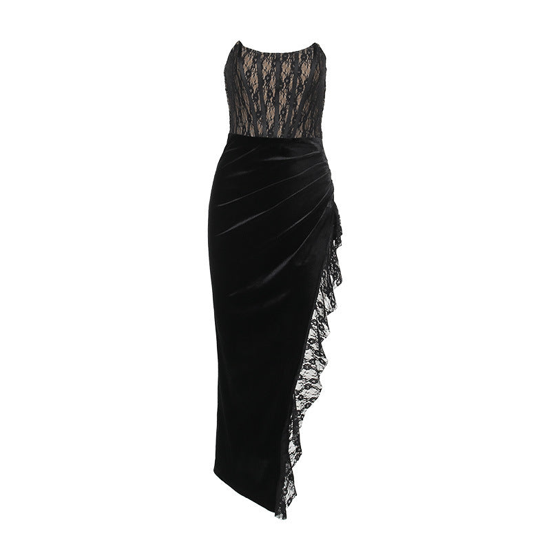 Sexy Lace Velvet Patchwork Dress For Women