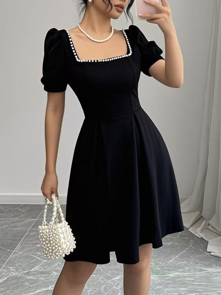 French-style Spring Women's Dress With A Square Neckline Design