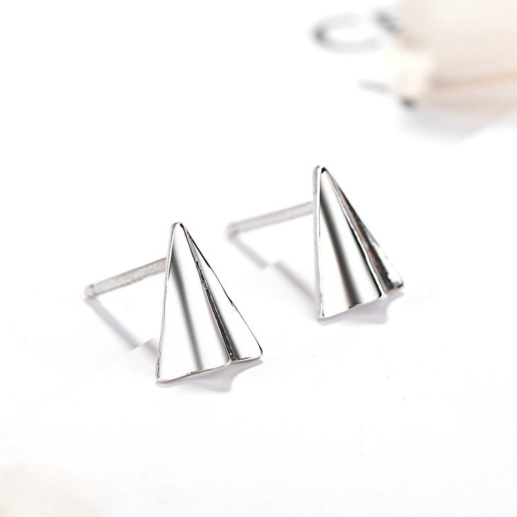 Women's Sterling Silver Creative Simple Origami Airplane Shape Earrings