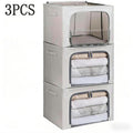 3 Pack Clothes Storage Bags XL Zipped Organiser Storage Boxes Grey Large