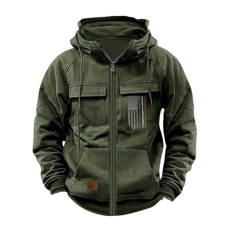 Printed Loose Zip Casual Hooded Sweatshirt