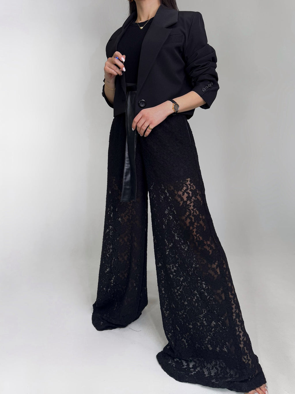High Waist Lace Wide Leg Pants