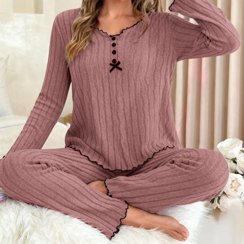 European And American-style Solid-color Ruffled-edge Minimalist Pajama Set