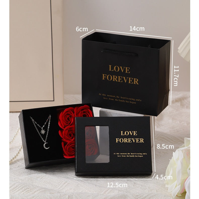 Valentine's Day Gift Ring Necklace Rose Jewelry Box