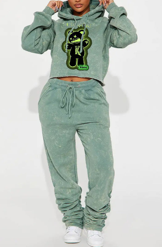 Casual Printed Hooded Short Sweatshirt Set