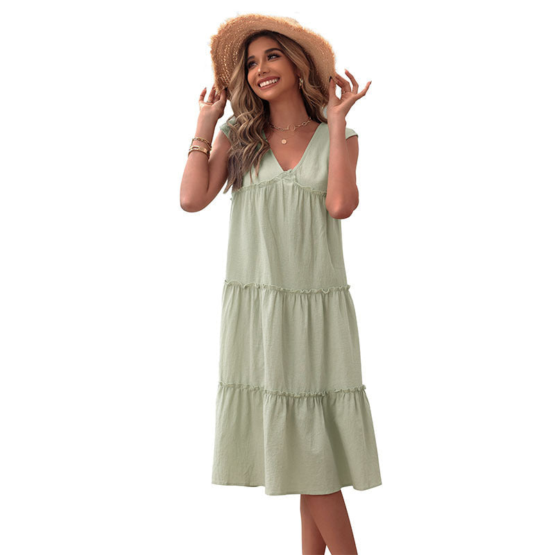Women's Solid Color Sleeveless Cotton And Linen Dress