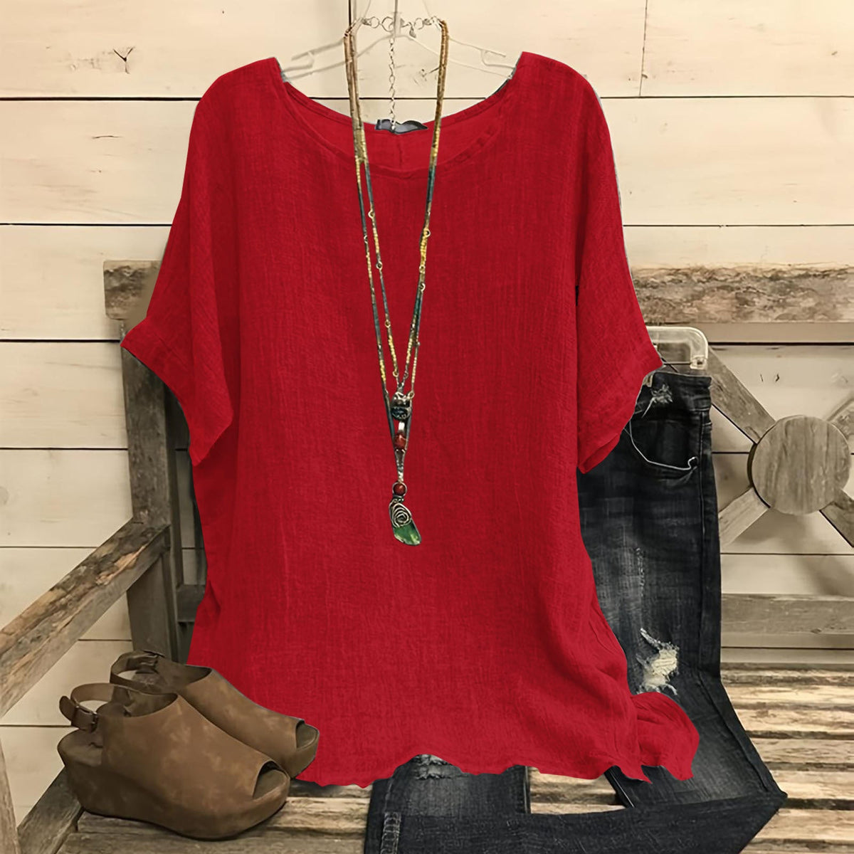 Women's Casual Loose-fitting Fashionable Solid-color Crew-neck Top