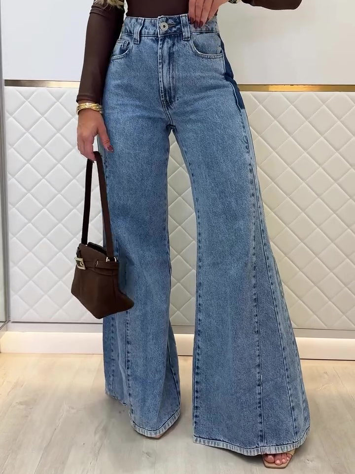 Trendy Light Blue High - Waisted Flared Jeans