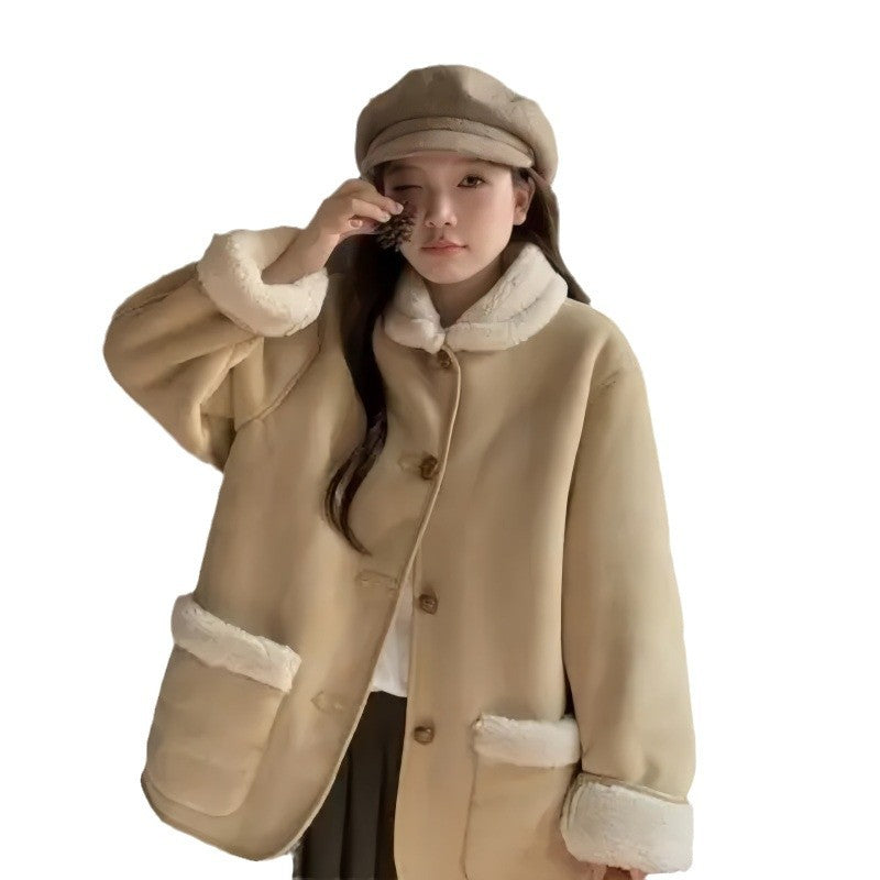 Suede-effect Wool Coat With Dropped Shoulders For Women