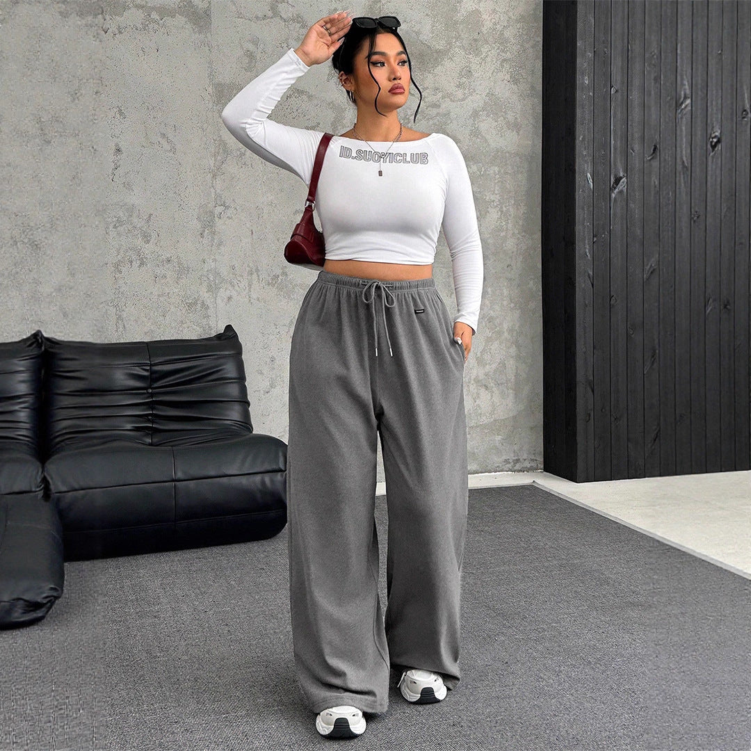 New Women's Drawstring-waist Straight-leg Casual Loose Pants