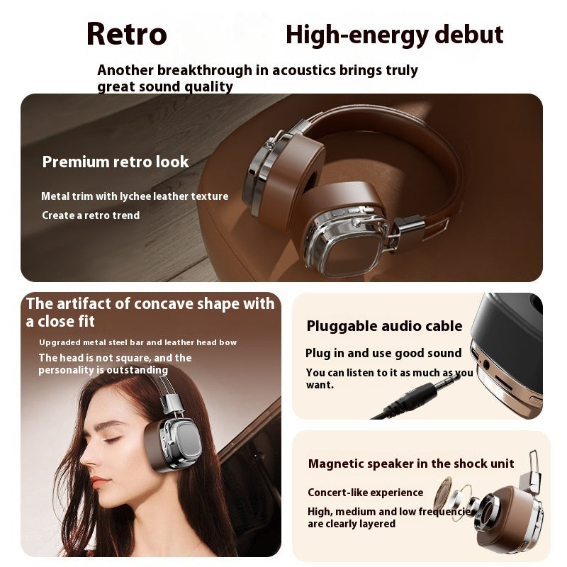 Premium Retro Wireless Bluetooth 5.3 Headphones - Over-Ear Bass Boost Headset with 200H Battery