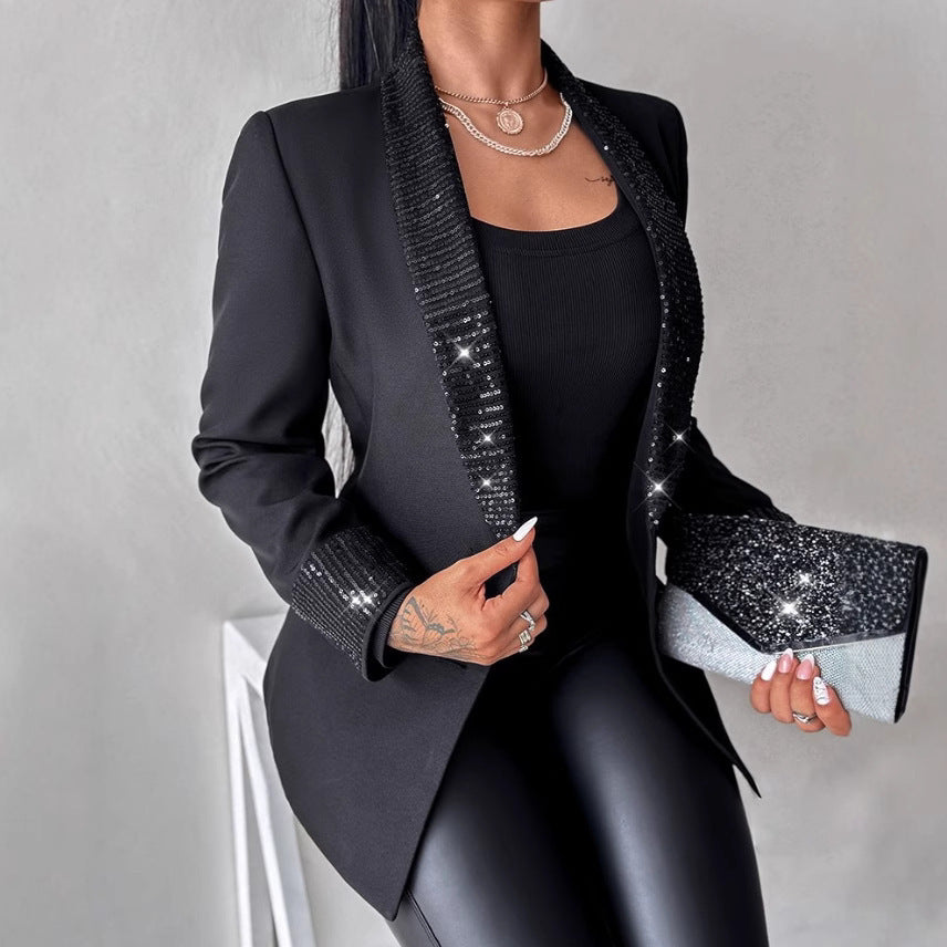 Cross-border Sequin Stitching Elegant Small Suit Jacket