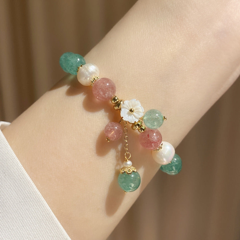 Female Forest Green Strawberry Crystal Bracelet