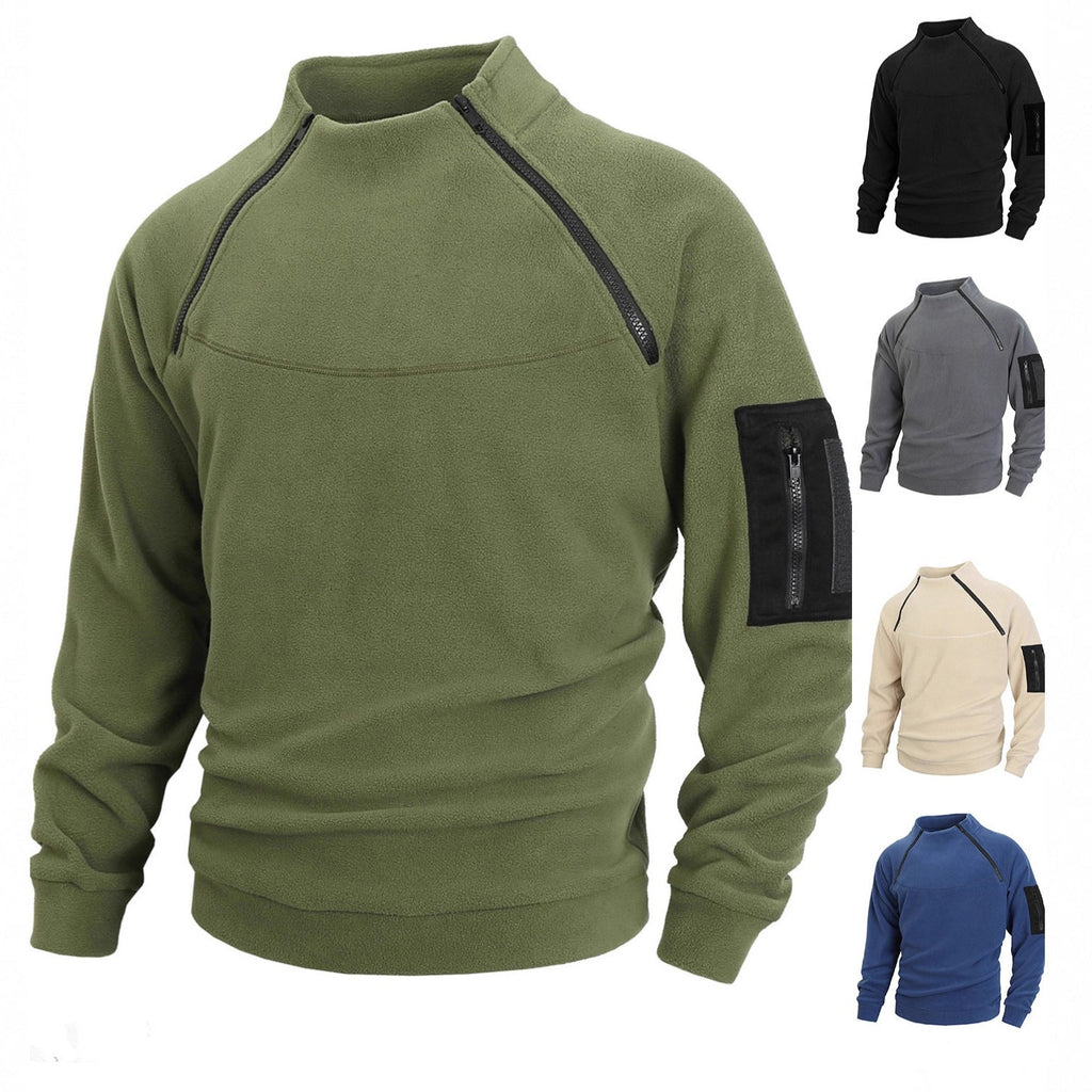 Men's Premium Coral Fleece Pullover Coat - Stand Collar Long Sleeve Winter Jacket