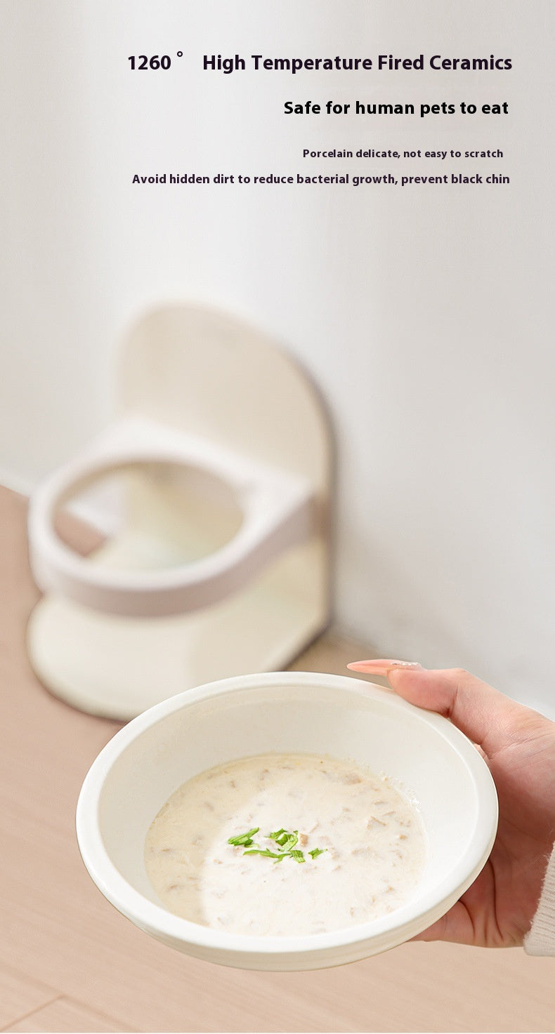 Pet Ceramic Cat Bowl With High Foot And Slanted Mouth For Cervical Protection