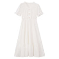 French Vintage V Neck White Dress