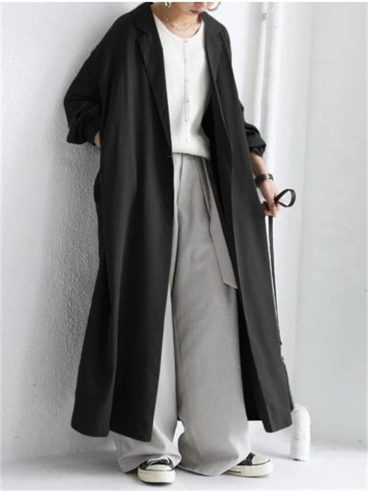 Fashionable Chinese Style Solid Color Long Trench Coat