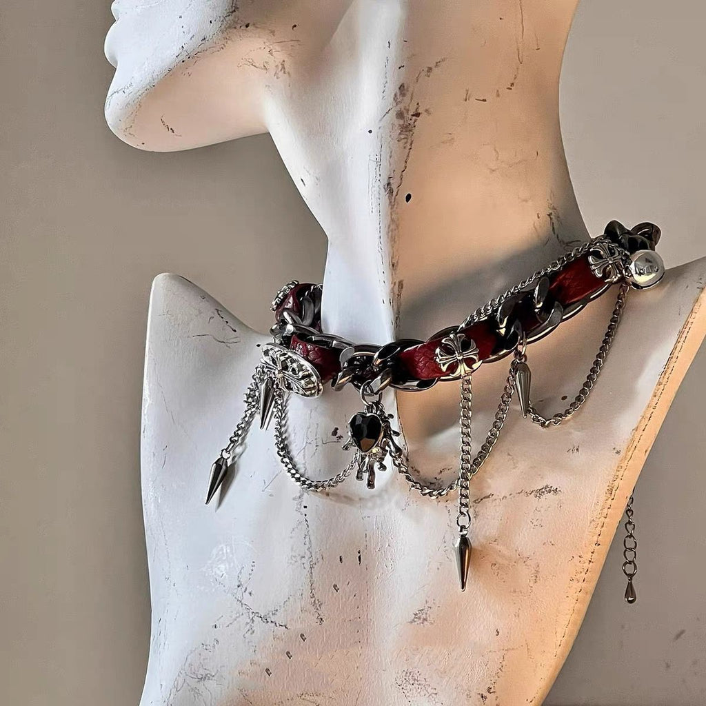 Punk Love Wrapped Rivet Metal Leather Collar