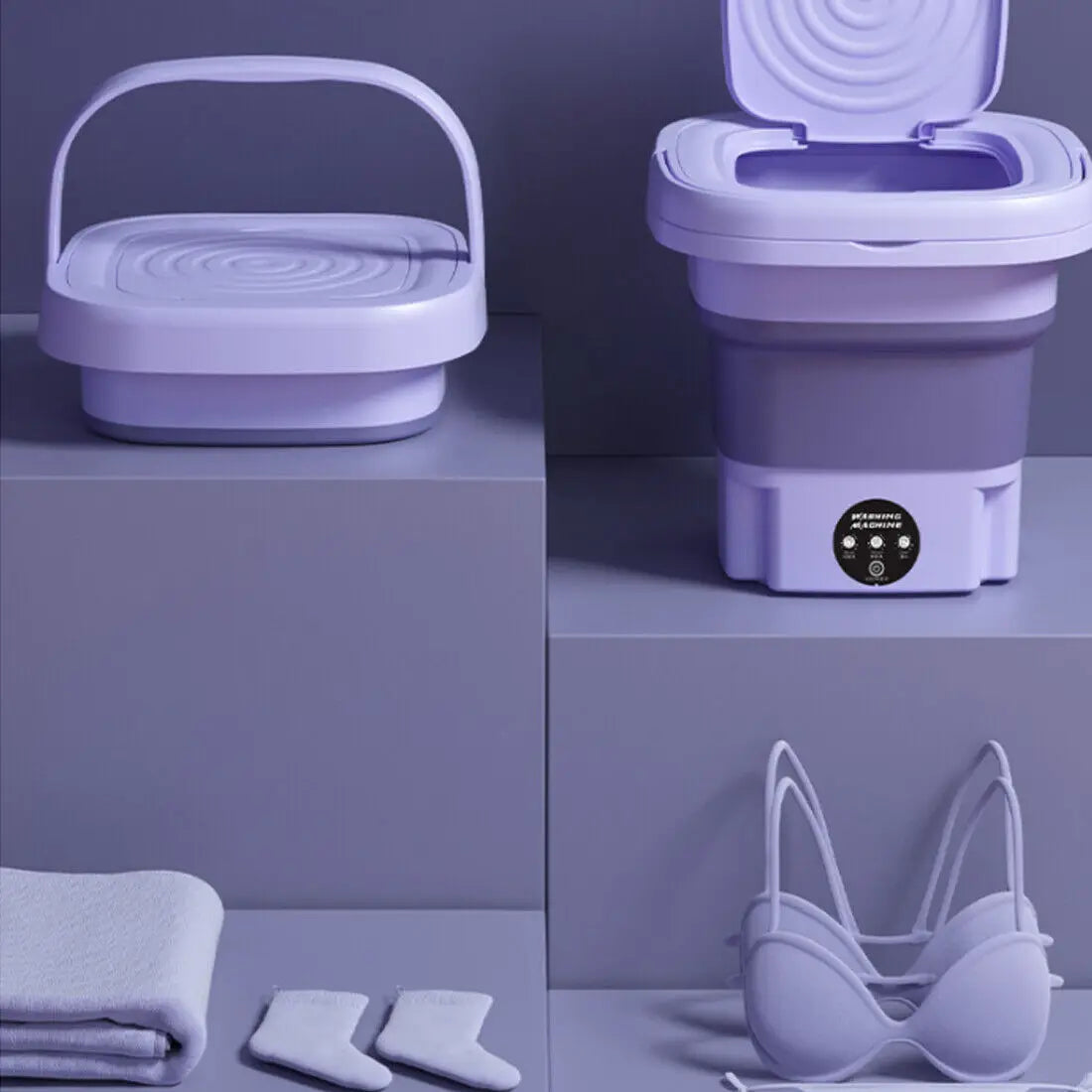 8L Portable Foldable Washing Machine with Spin Dryer - Mini Washer for Socks & Underwear