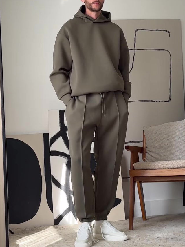 Men's Casual Hooded Sweatshirt & Elastic Waist Pants Set