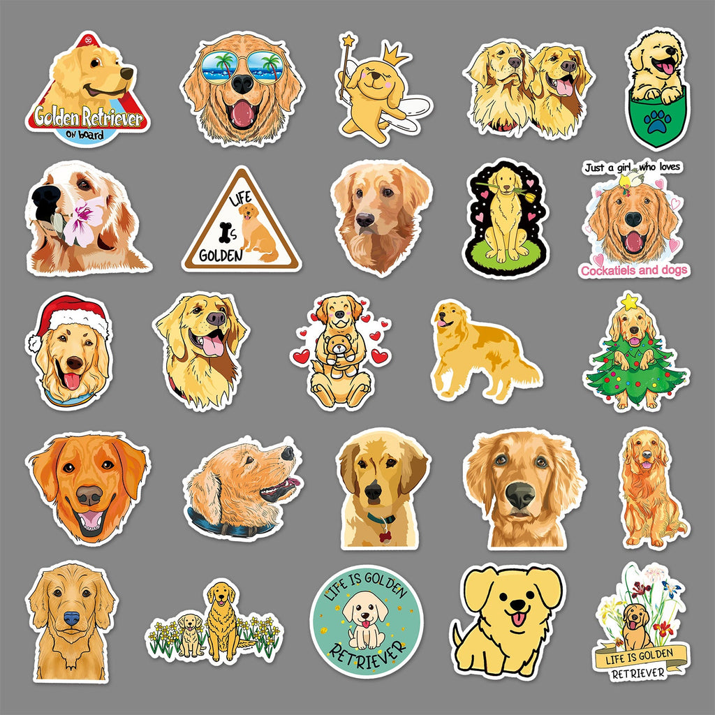 50 Sheets Waterproof Golden Retriever Graffiti Personalized Cartoon Animal DIY Stickers