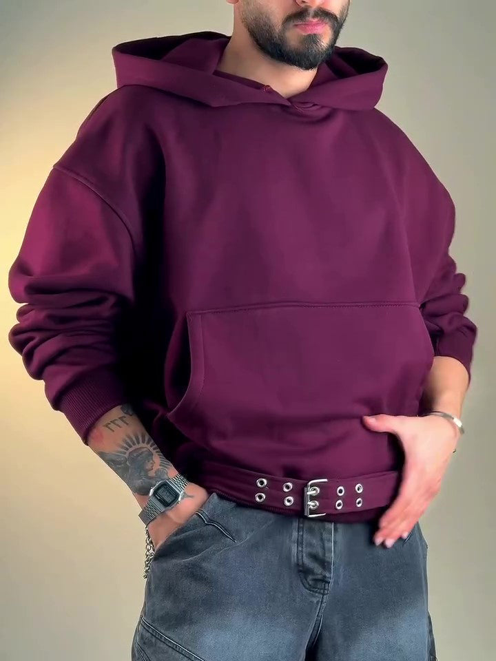Burgundy Oversize Hoodie With Side Belt
