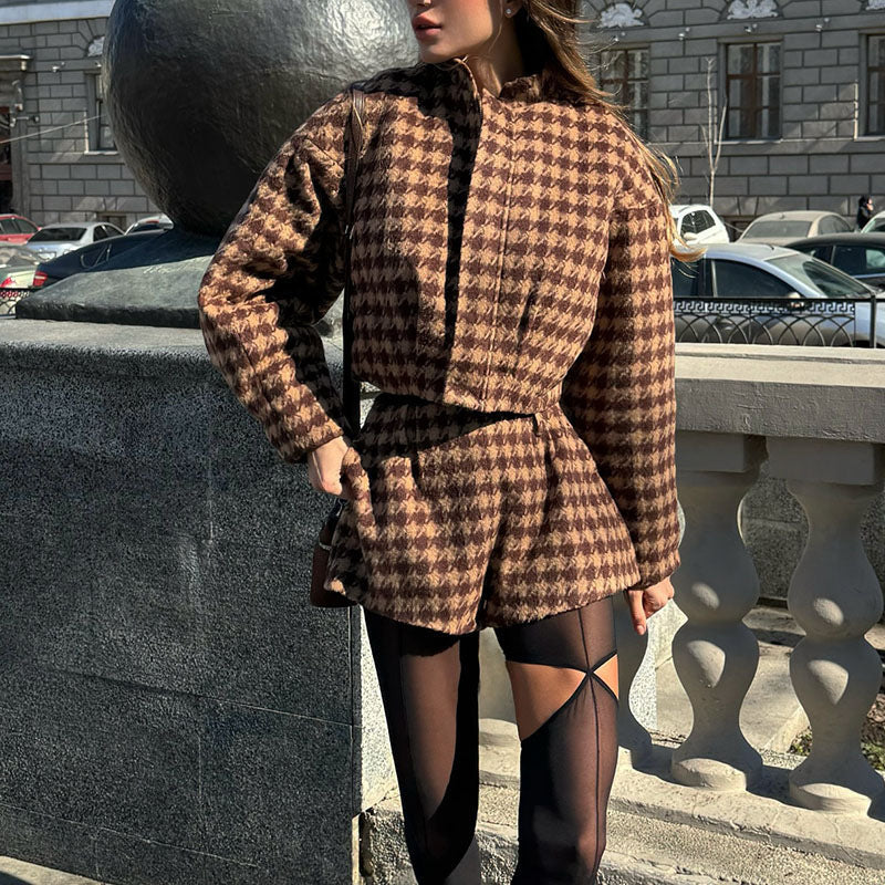 Women's Classic Style Plaid Top Shorts Suit