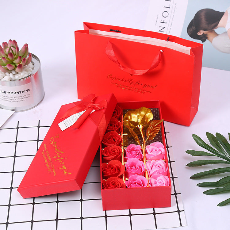 Valentine's Day Rose Gift Box 24k Gold Foil Rose Soap Flower