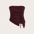 Women's Summer New Arrival Drawstring Slit Asymmetrical Waffle-Texture Slim-fit Tube Top Bustier