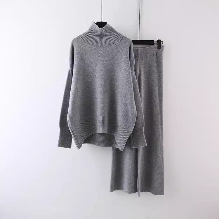 Women's Clothing Casual Sweater Wide Leg Pants Two-piece Set