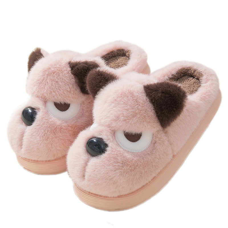 Warm And Cute Puppy Platform Non Slip Cotton Slippers
