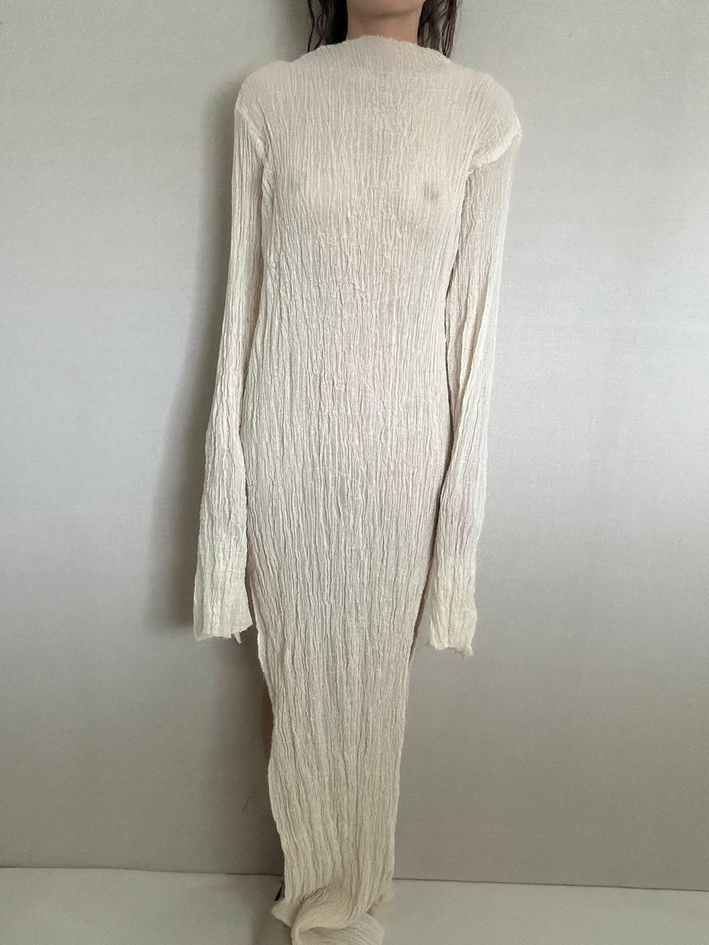 Solid Color Long Sleeve Slit Maxi Dress