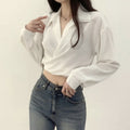 Bow-knot Midriff-baring Short Blouse For Women