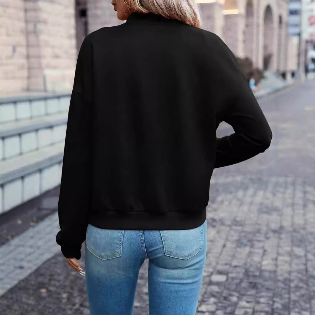 Solid Color Faux Pocket Zip Jacket Casual Long Sleeve For Autumn And Winter