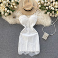 V-neck Padded Backless Tube Top Lace Dress