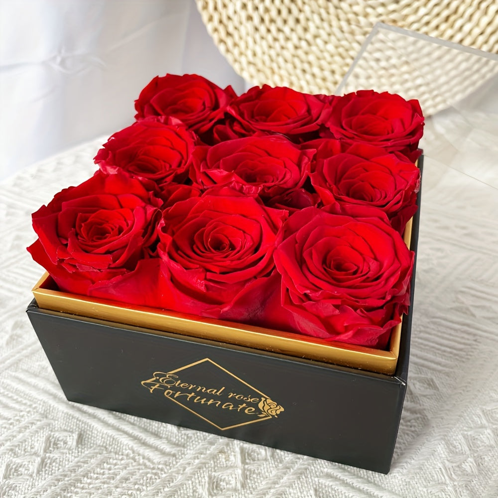 9 Eternal Preserved Roses in White Gift Box with Acrylic Cover