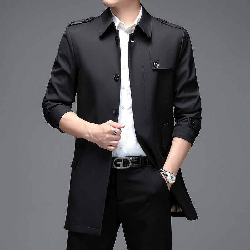 Men's Trench Coat Mid-length Lapel Casual Coat