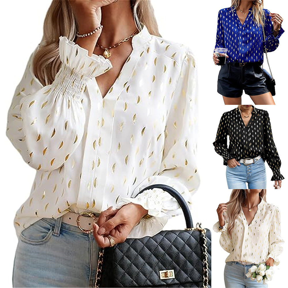 Bubble Long Sleeve Waist Bronzing Blouse