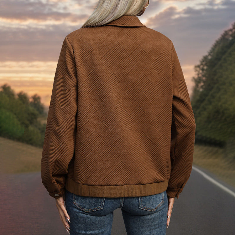 Women's Casual Lapel Texture Solid Color Long Sleeve Jacket