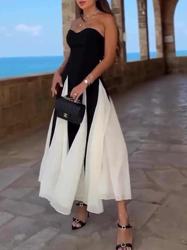 Black And White Contrast Tube Top Dress