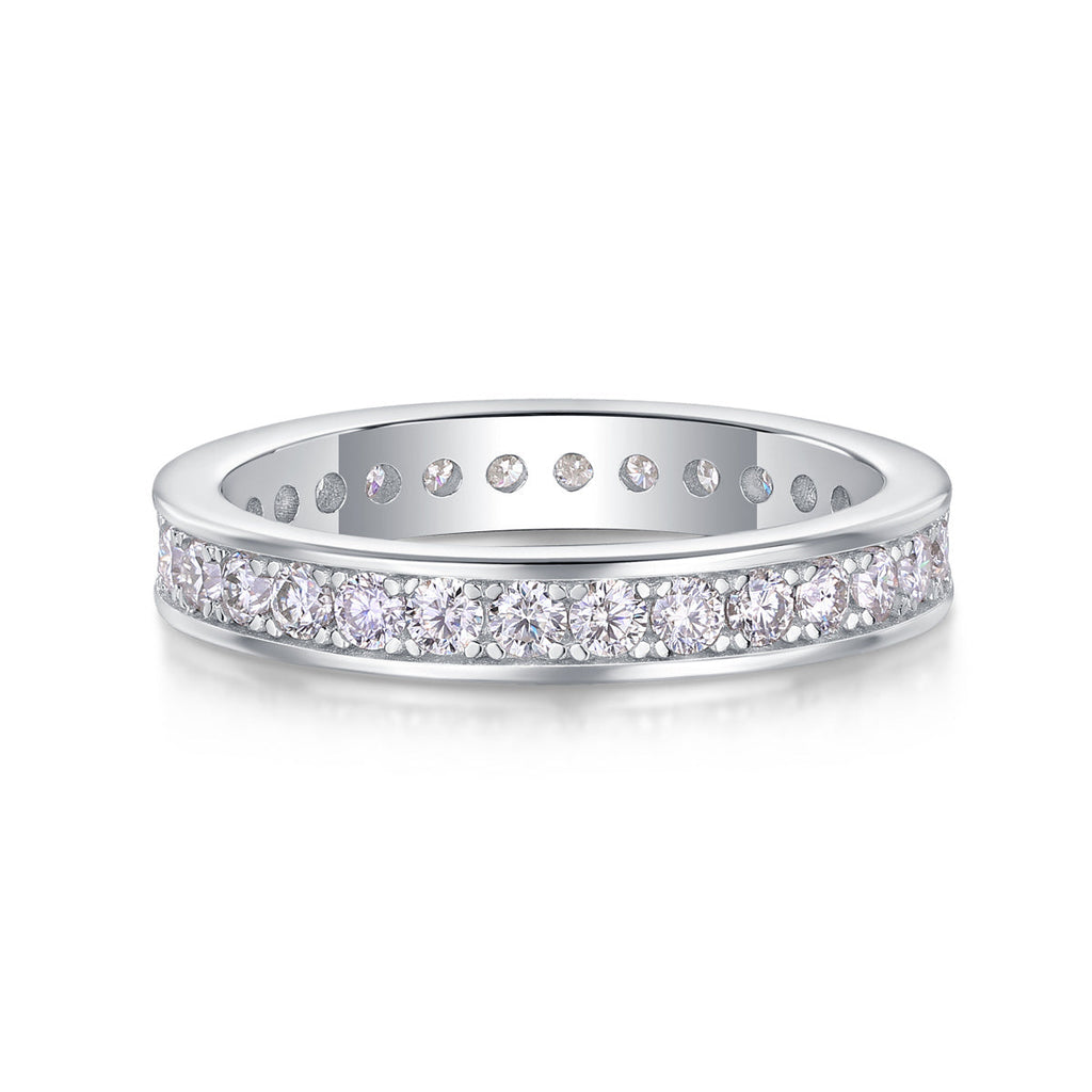 Trajectory - Set With Top-quality Moissanite S925 Silver And Platinum-plated Diamond Wedding Ring, The Ring Can Be Tested With A Diamond Pen In Gold And Rose Gold