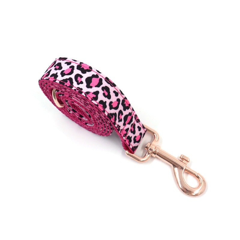 Leopard Print Rose Gold Pet Collar Leash Bow